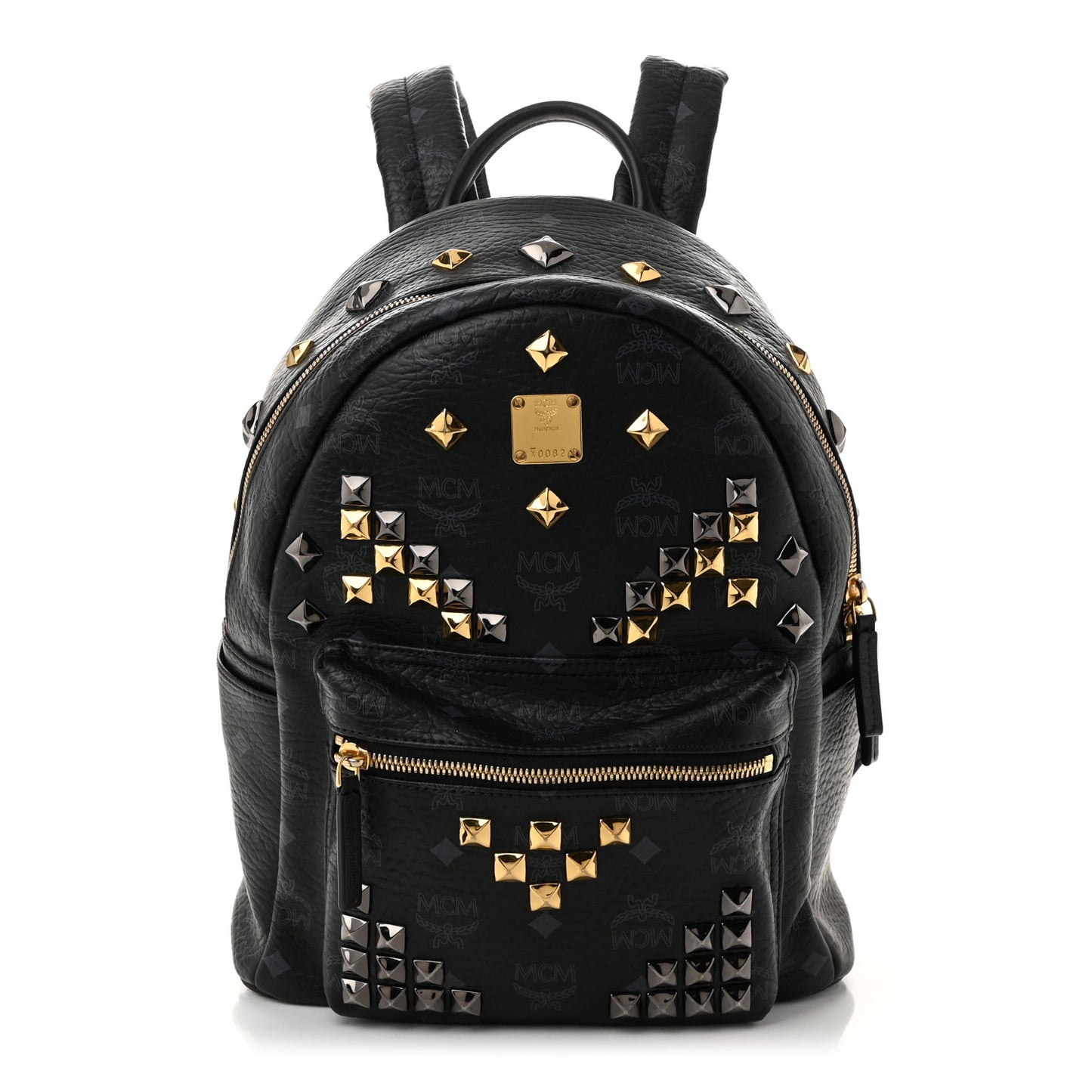 Grained Calfskin Visetos Studded Small Stark M Backpack Black