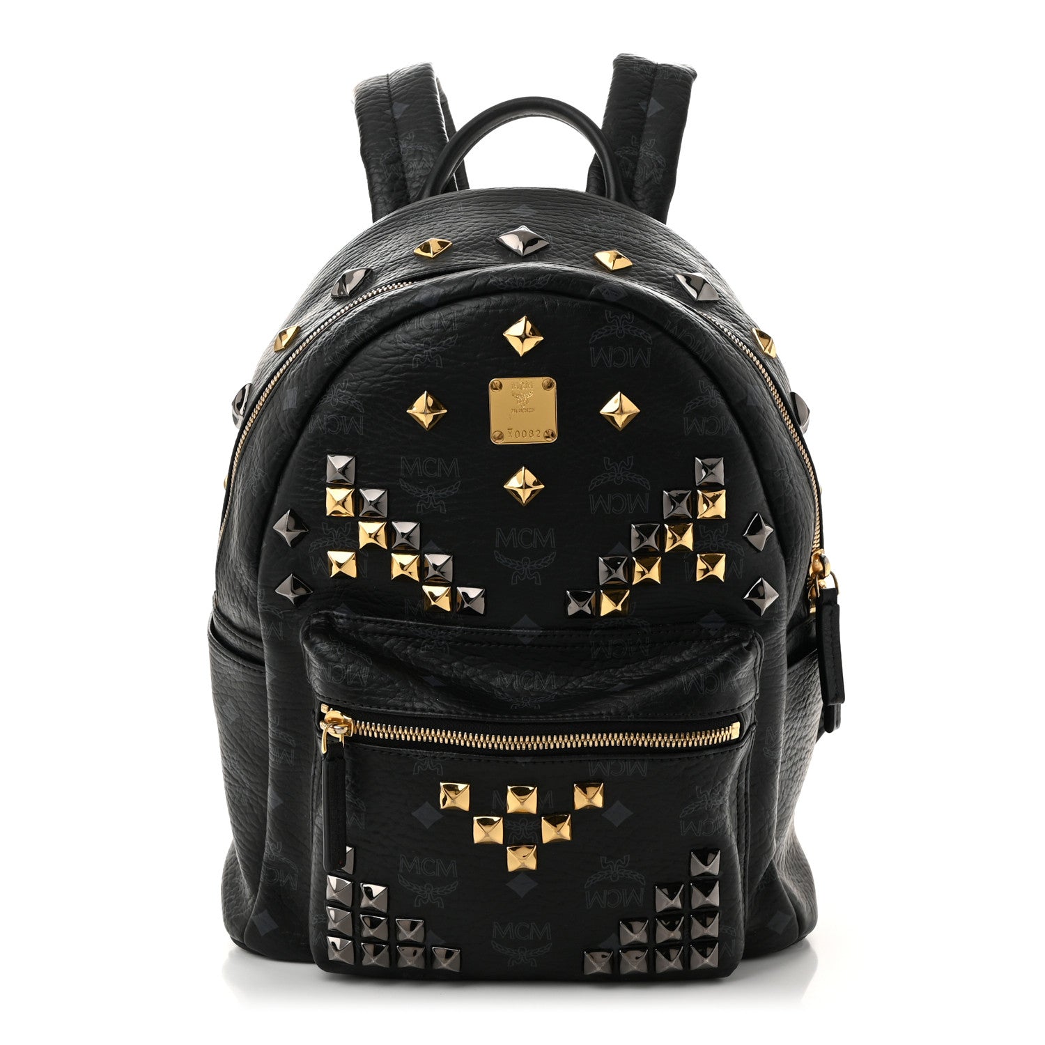 MCM Grained Calfskin Visetos Studded Small Stark M Backpack Black 1 of 10