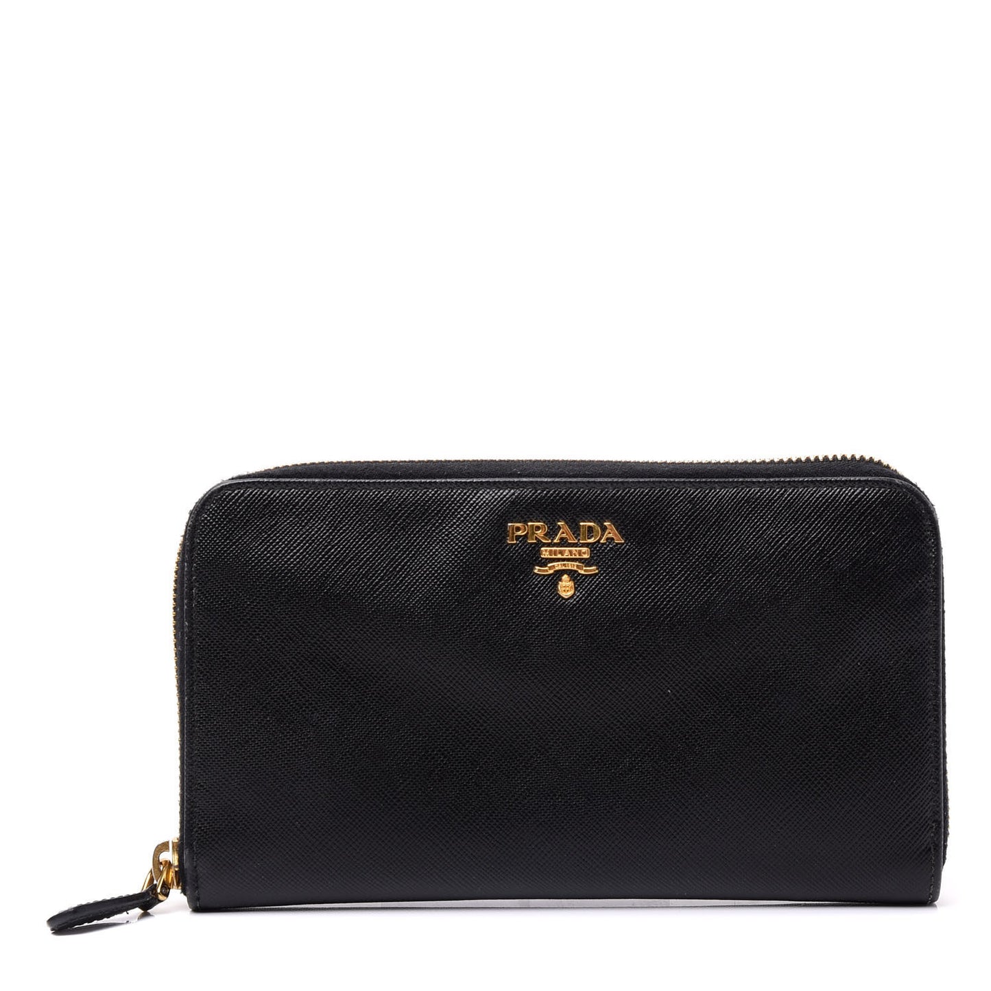 Saffiano Metal Zip Around Wallet Black