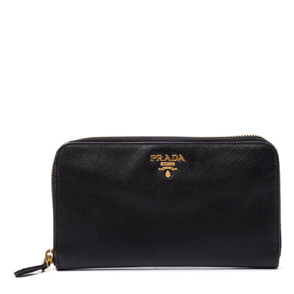 Prada Saffiano Metal Zip Around Wallet Black 1 of 9