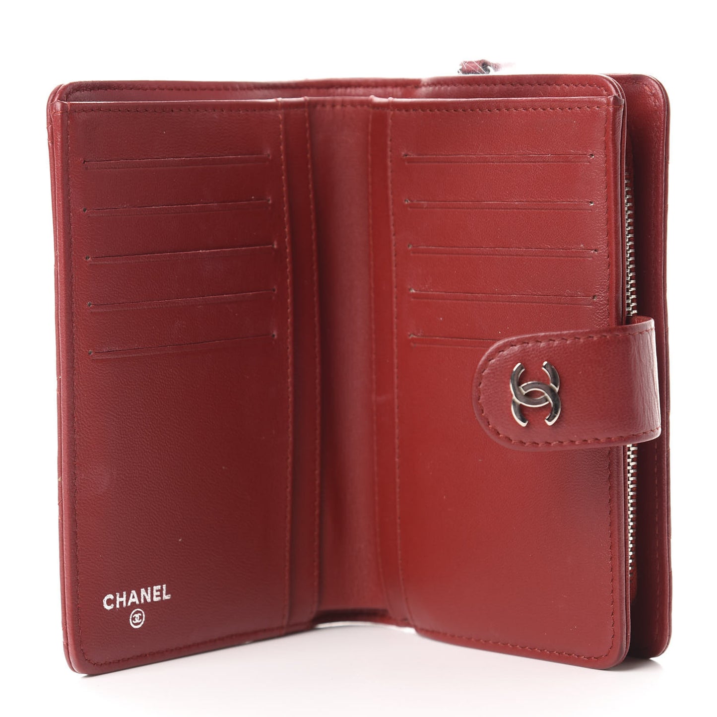 Lambskin Quilted Zipped Pocket Wallet Red