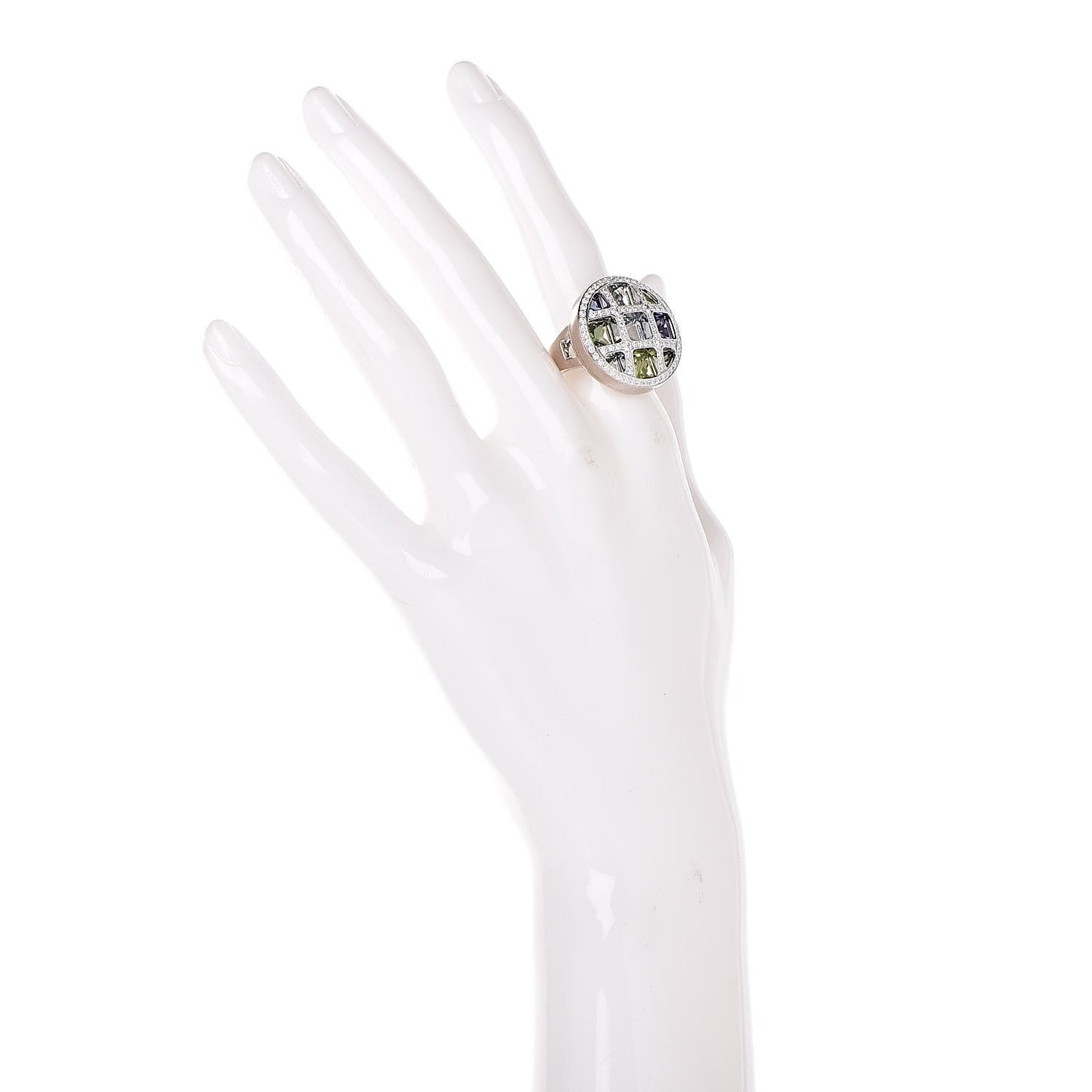 18K White Gold Diamond Aquamarine Iolite Tourmaline Peridot Pasha de Ring 54 6.75