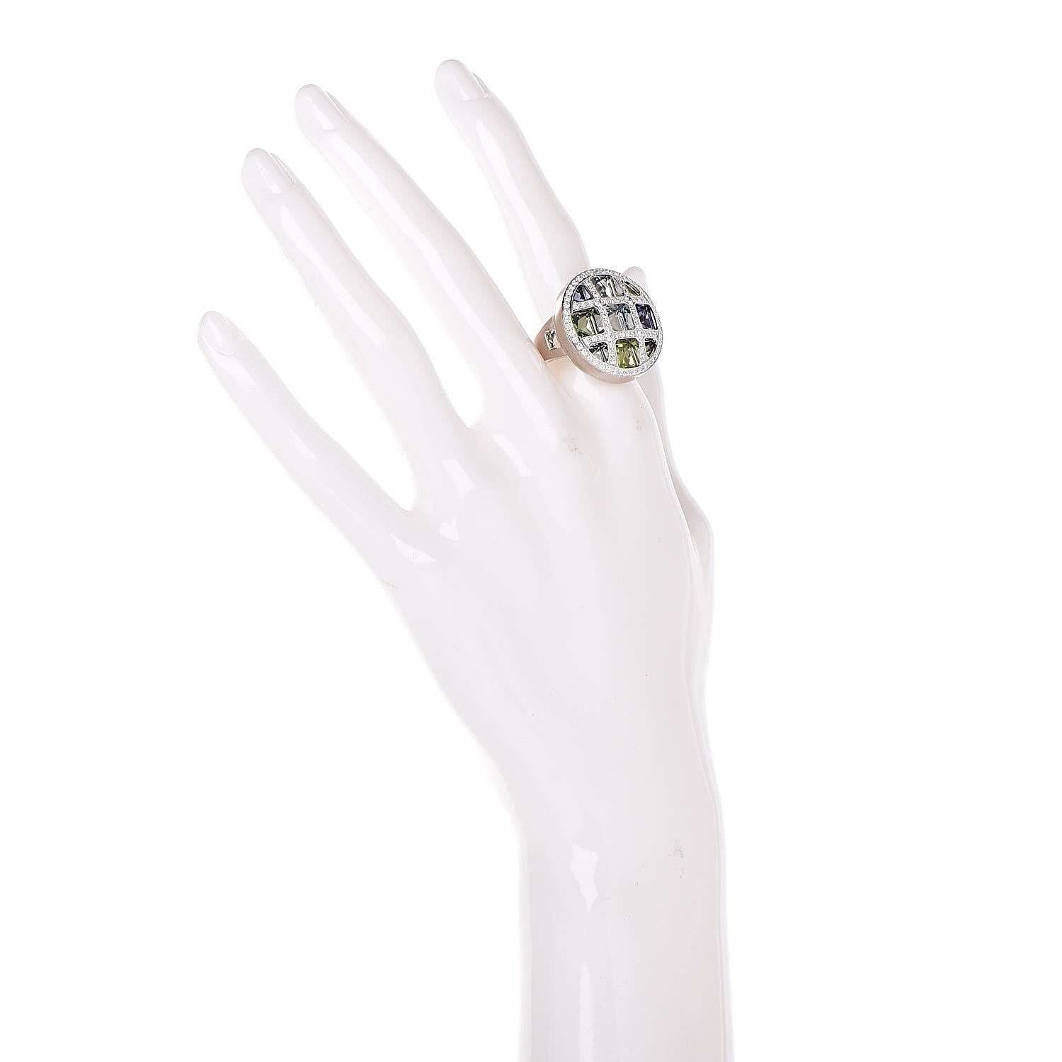 Cartier 18K White Gold Diamond Aquamarine Iolite Tourmaline Peridot Pasha de Ring 54 6.75 2 of 8