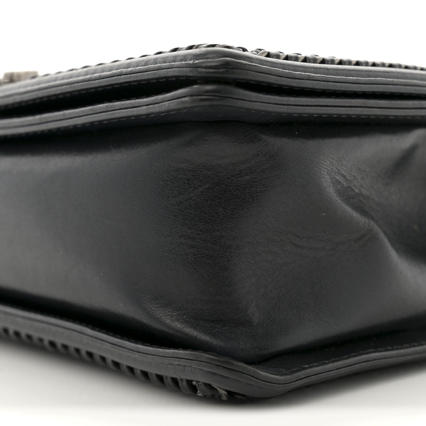 Calfskin Quilted Medium Top Handle Boy Flap Black