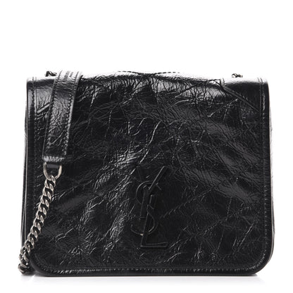 Saint Laurent Crinkled Calfskin Matelasse Monogram Niki Chain Wallet Black 1 of 10
