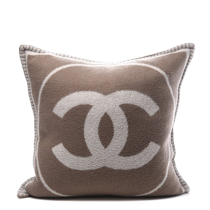 Chanel Merino Wool Cashmere CC Pillow Dark Beige Light Beige 1 of 6