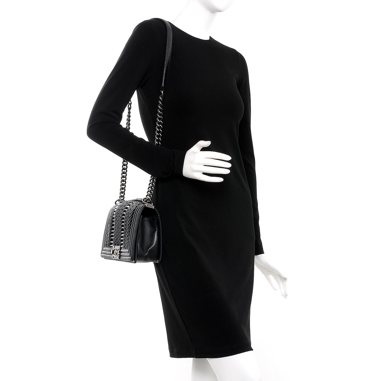 Calfskin Pleated Medium Boy Flap Black