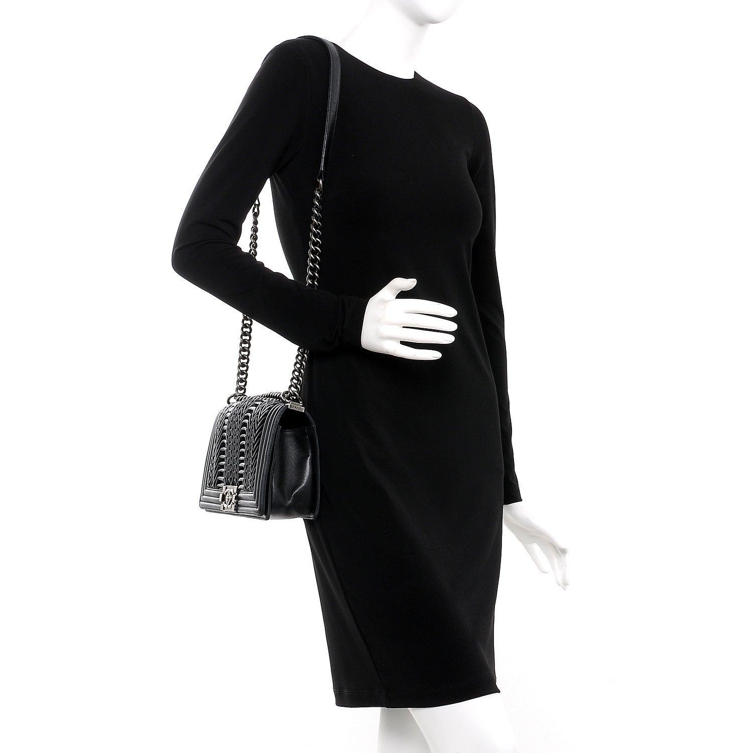 Chanel Calfskin Pleated Medium Boy Flap Black 2 of 11