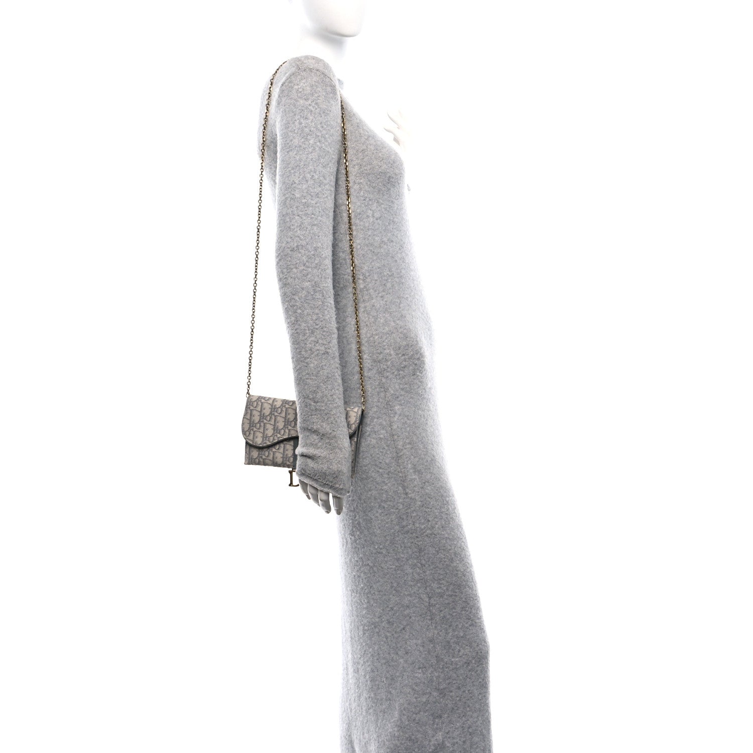 Christian Dior Oblique Saddle Chain Long Wallet Grey 2 of 11