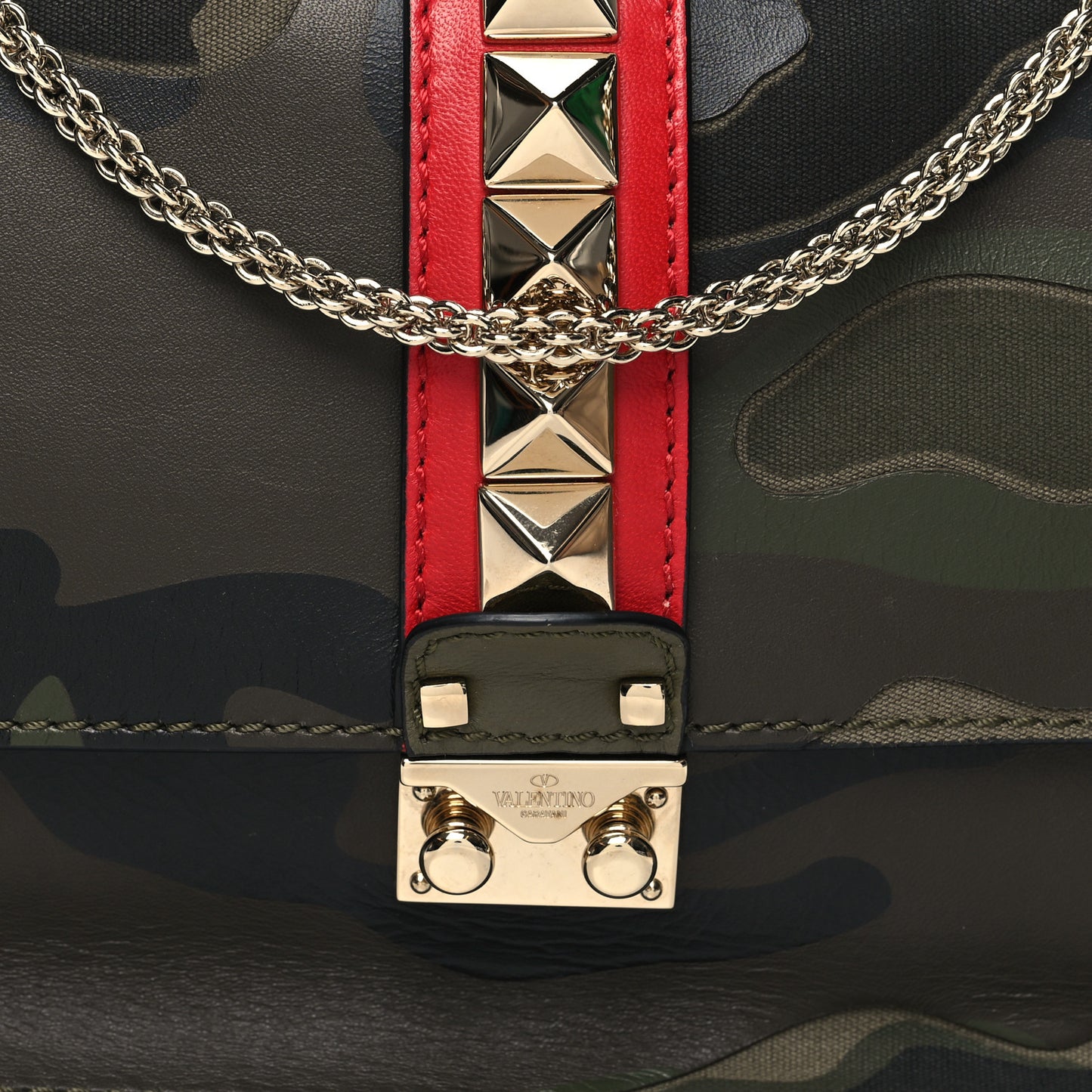 Nappa Canvas Camouflage Medium Glam Lock Rockstud Flap Verde