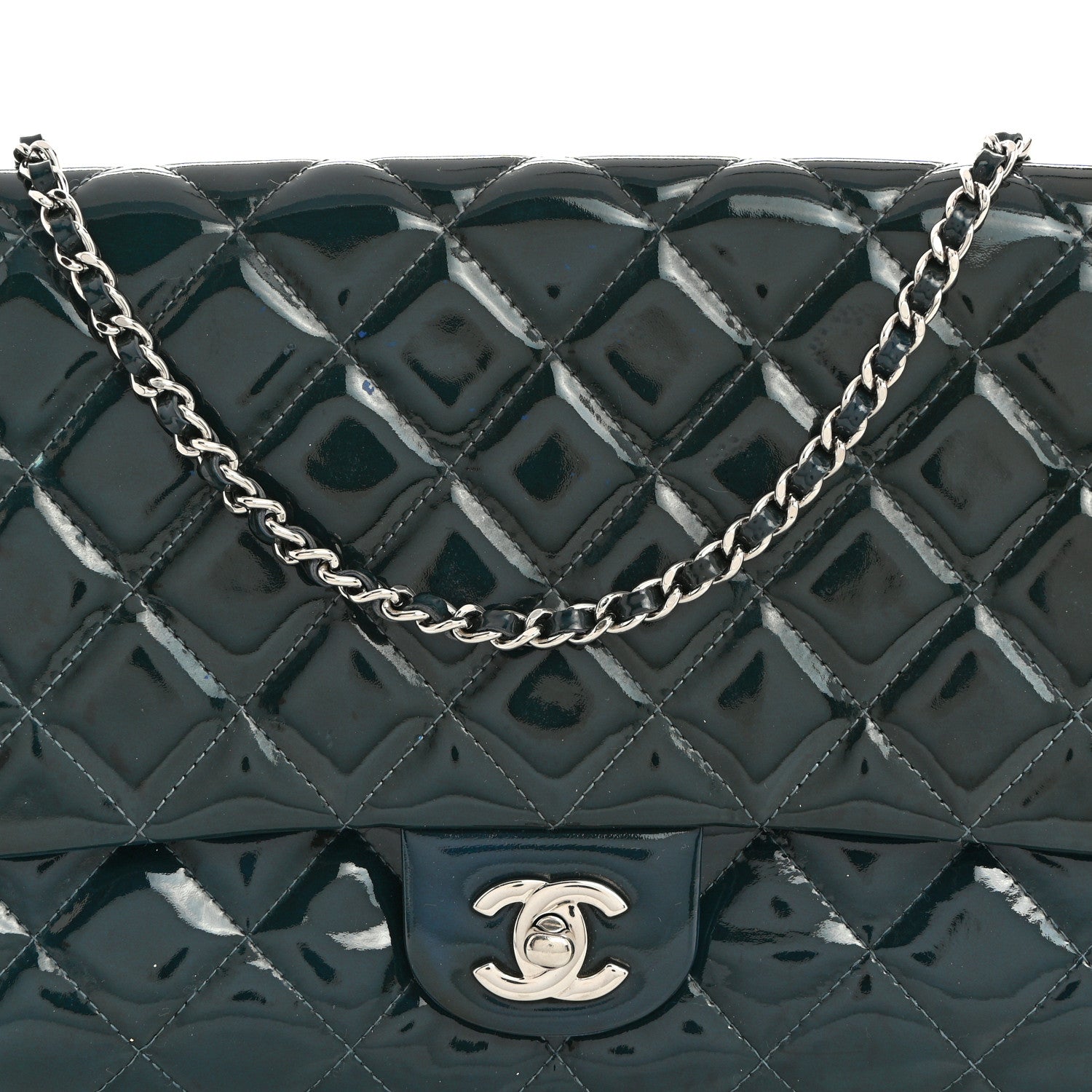 Chanel Patent Quilted Clutch with Chain Flap Blue 7 of 9