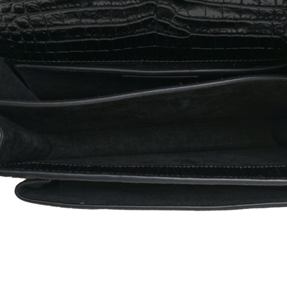 Saint Laurent Calfskin Crocodile Embossed Medium Monogram Sunset Black 4 of 16