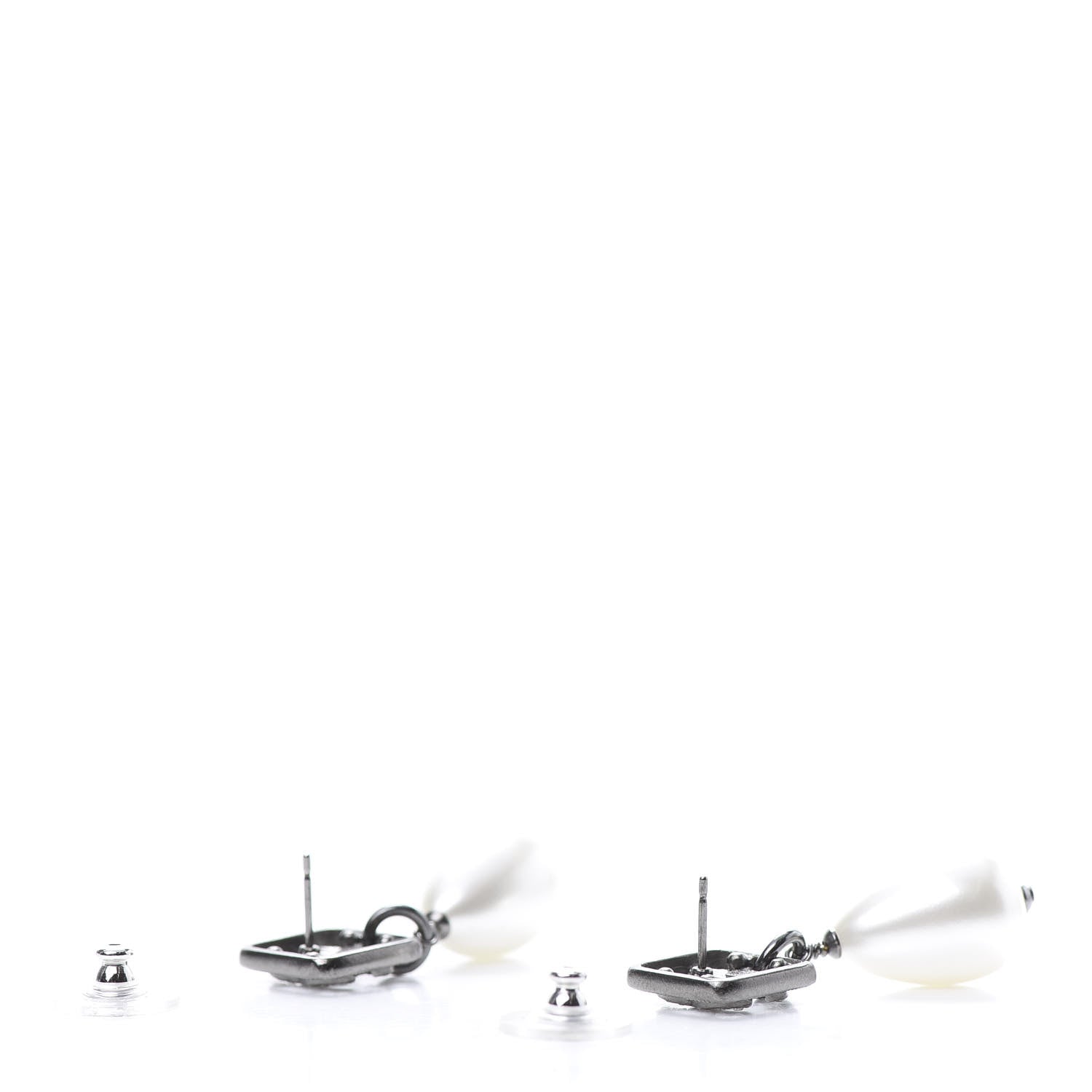 Chanel Ruthenium Crystal Pearl CC Square Drop Earrings Pearly White 3 of 5