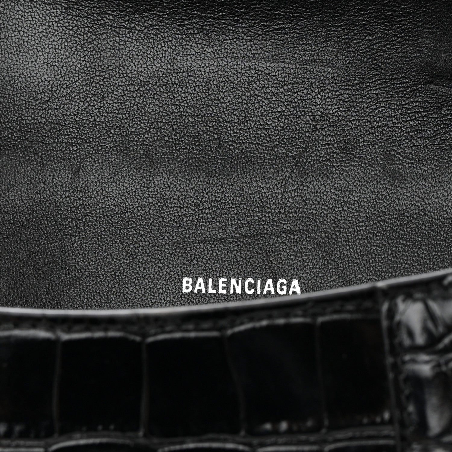 Balenciaga Shiny Calfskin Monochrome Crocodile Embossed Hourglass Top Handle Bag XS Black 15 of 25
