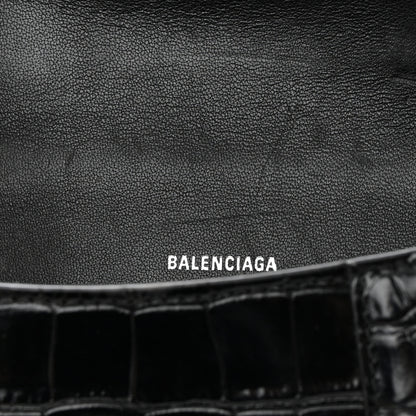 Balenciaga Shiny Calfskin Monochrome Crocodile Embossed Hourglass Top Handle Bag XS Black 15 of 25