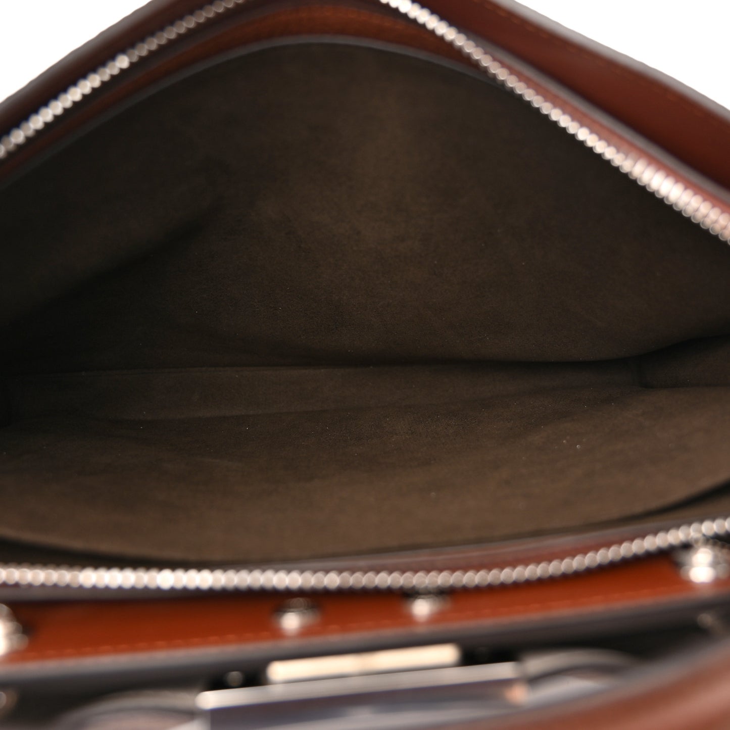 Cuoio Romano Vitello Cover Glazed Fabric Bi-Color FF 1974 Medium Peekaboo I SEE U Satchel Ghianda Saddler Tobacco Moro