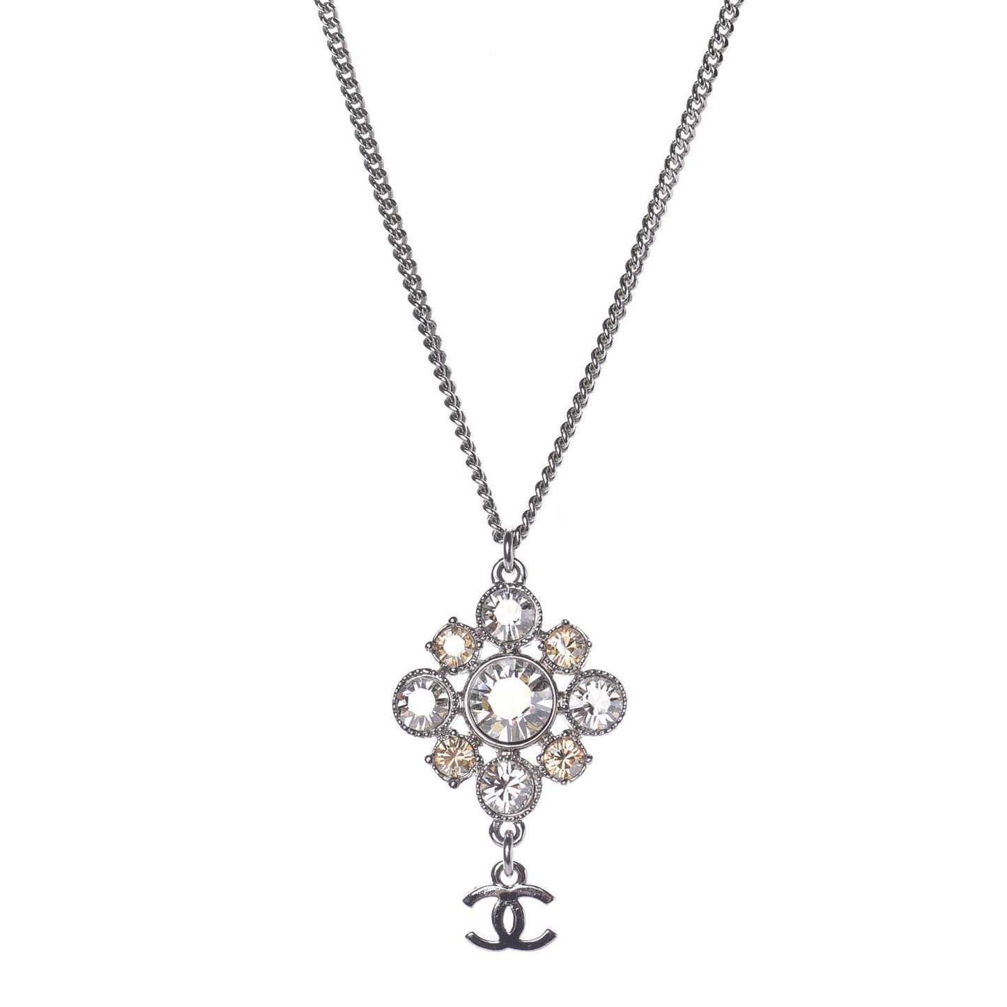 Crystal CC Drop Pendant Necklace Silver