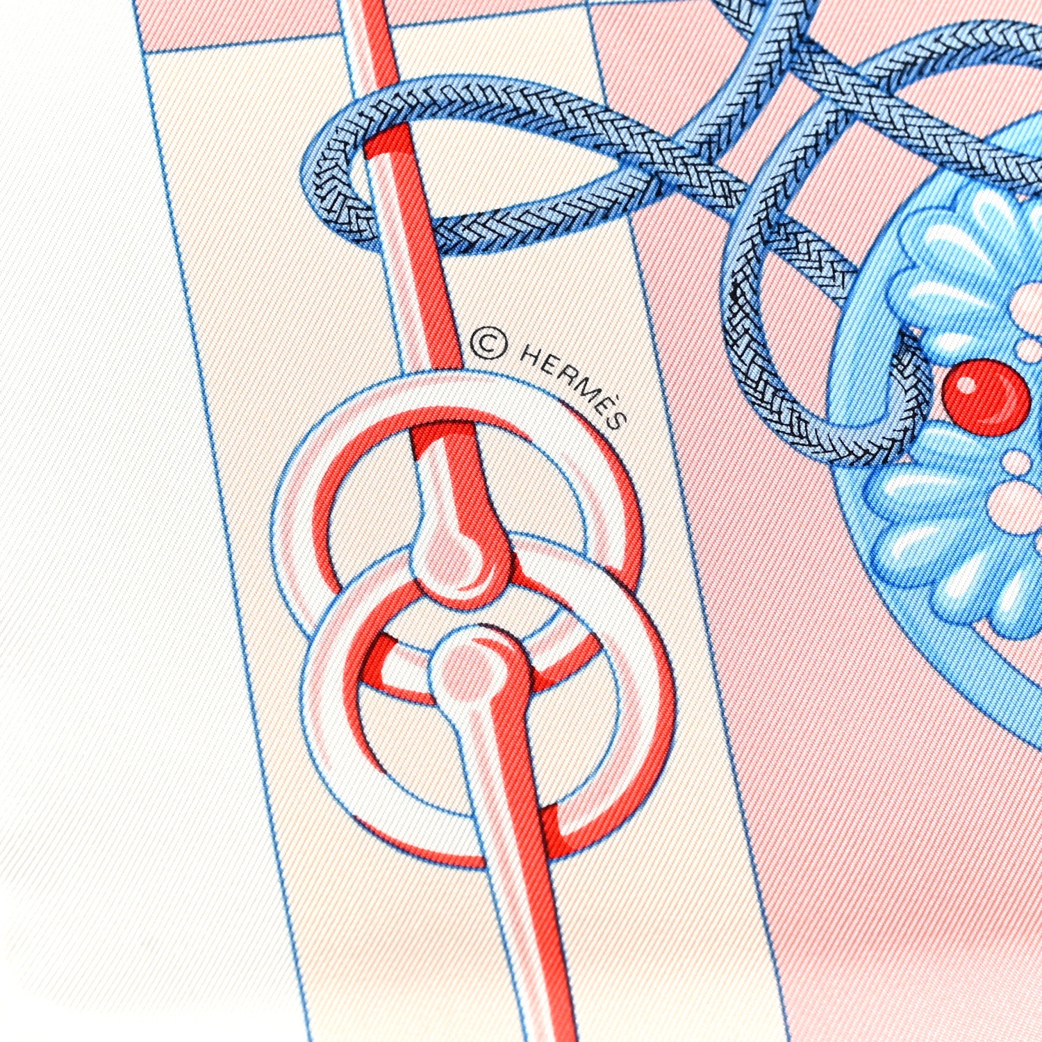 Hermes Silk Cliquetis Scarf 90 White Rose Poudre Bleu 5 of 7