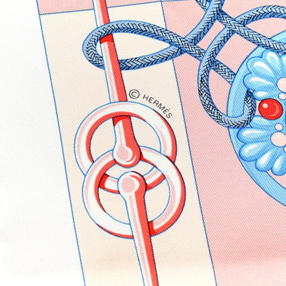 Hermes Silk Cliquetis Scarf 90 White Rose Poudre Bleu 5 of 7