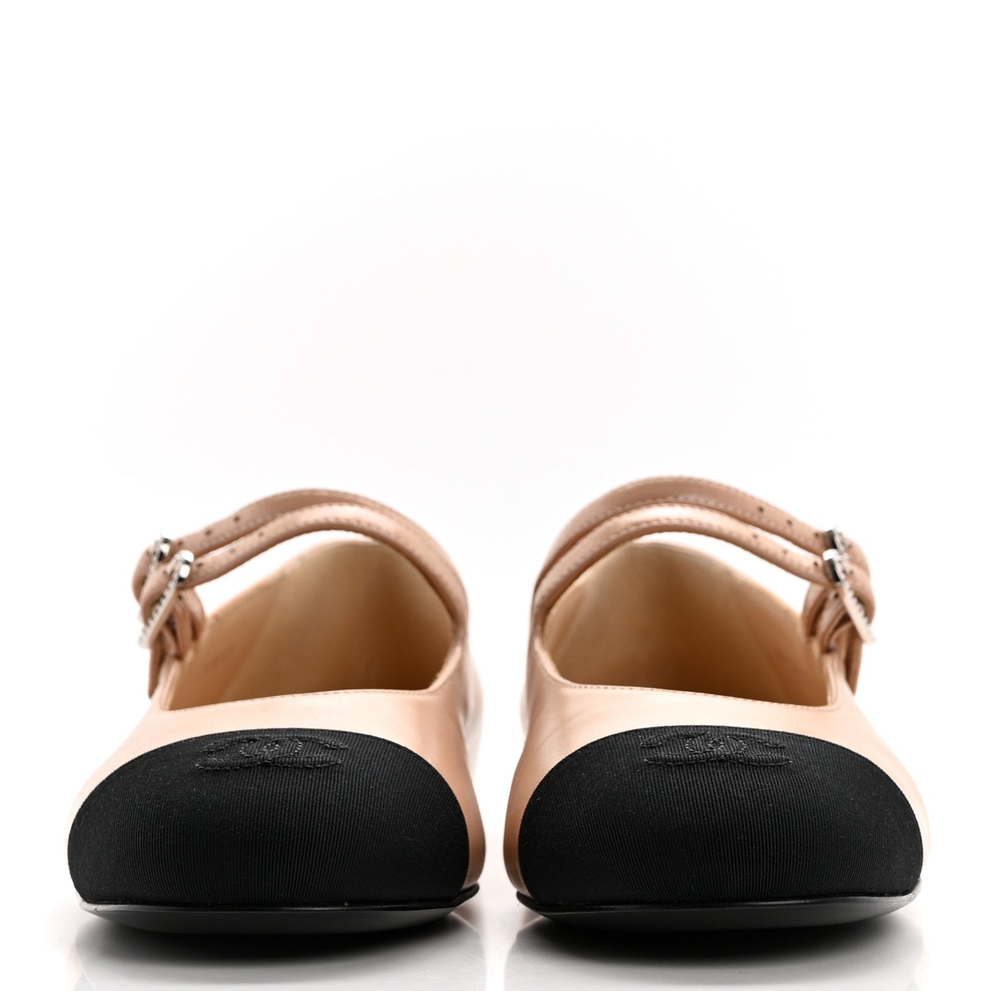 Lambskin Grosgrain Pearl Mary Jane Flats 38 Beige Black