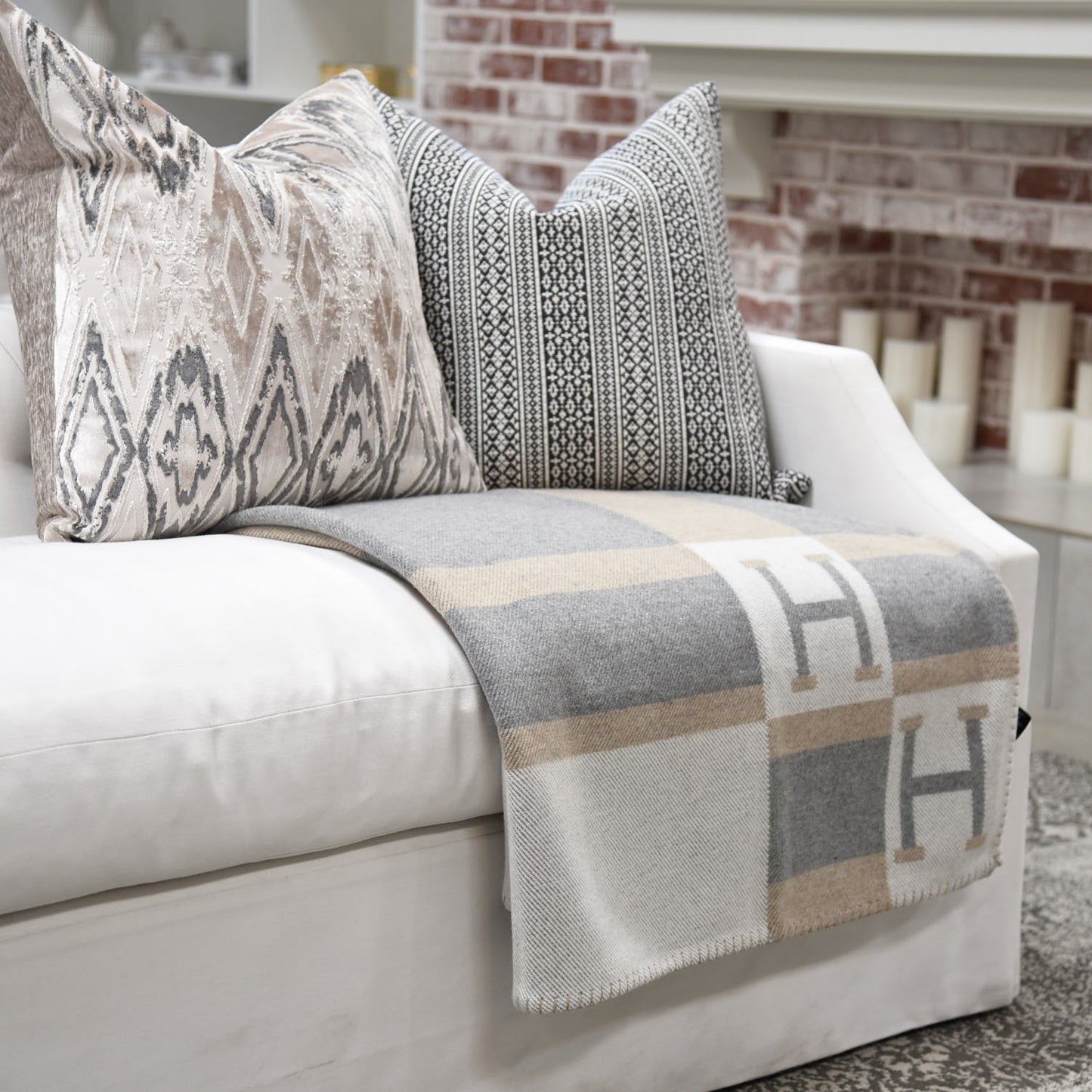 Wool Cashmere Avalon Bayadere Throw Blanket Natural