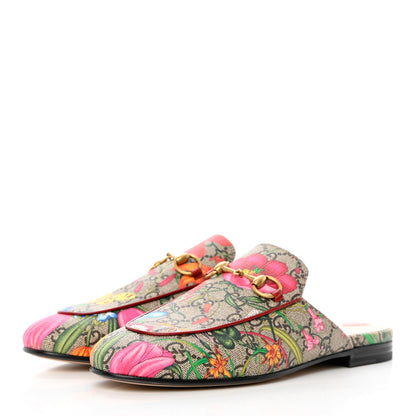 Gucci GG Supreme Monogram Flora Womens Princetown Slippers 37.5 Beige Ebony Multicolor Rosso 6 of 16