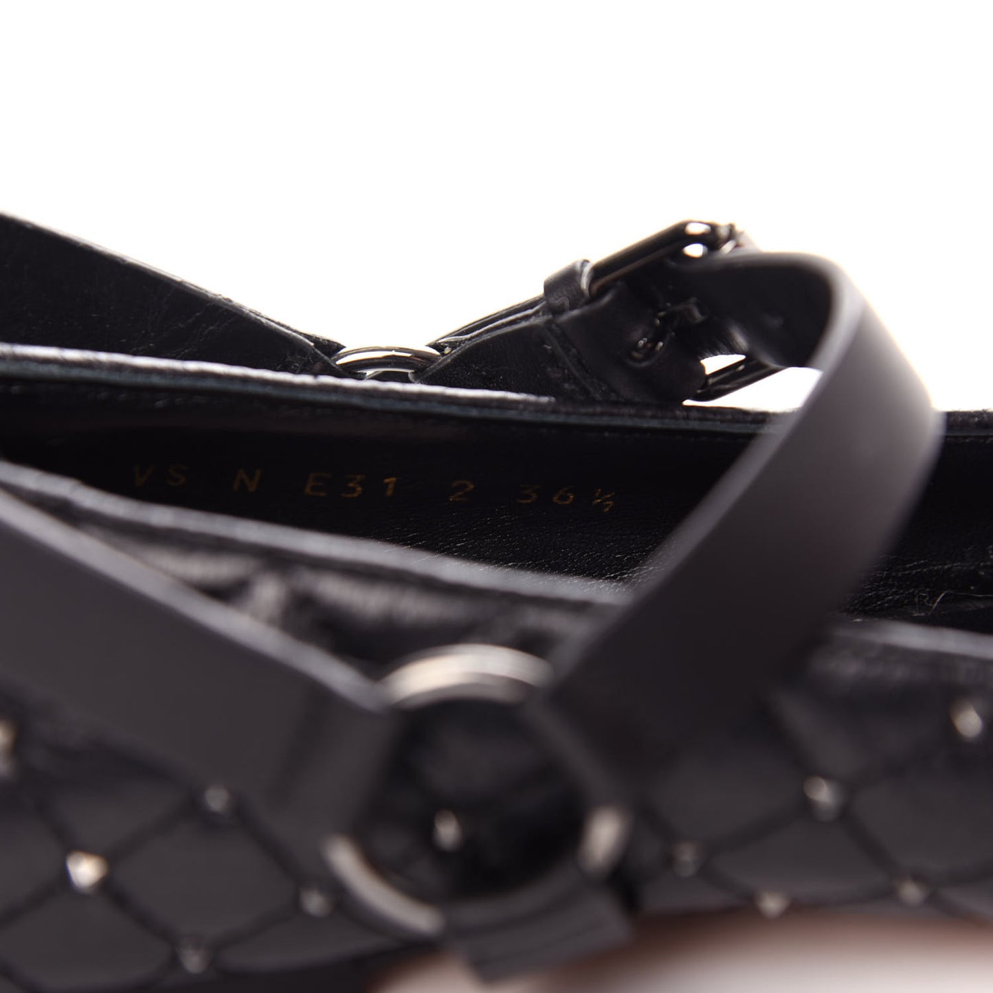 Crackled Lambskin Rockstud Spike Captoe Ballerina Flats 36.5 Black