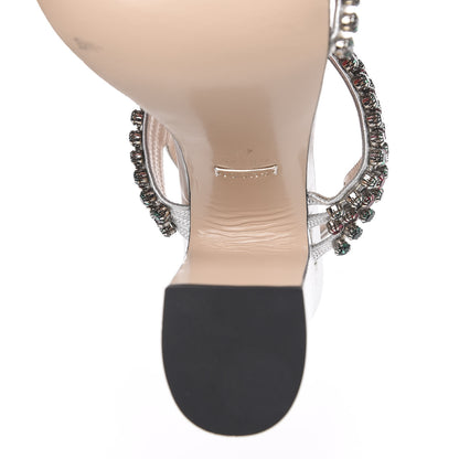 Gucci Nappa Silk Crystal Bertie High Heel Sandals 40 Argento 9 of 9
