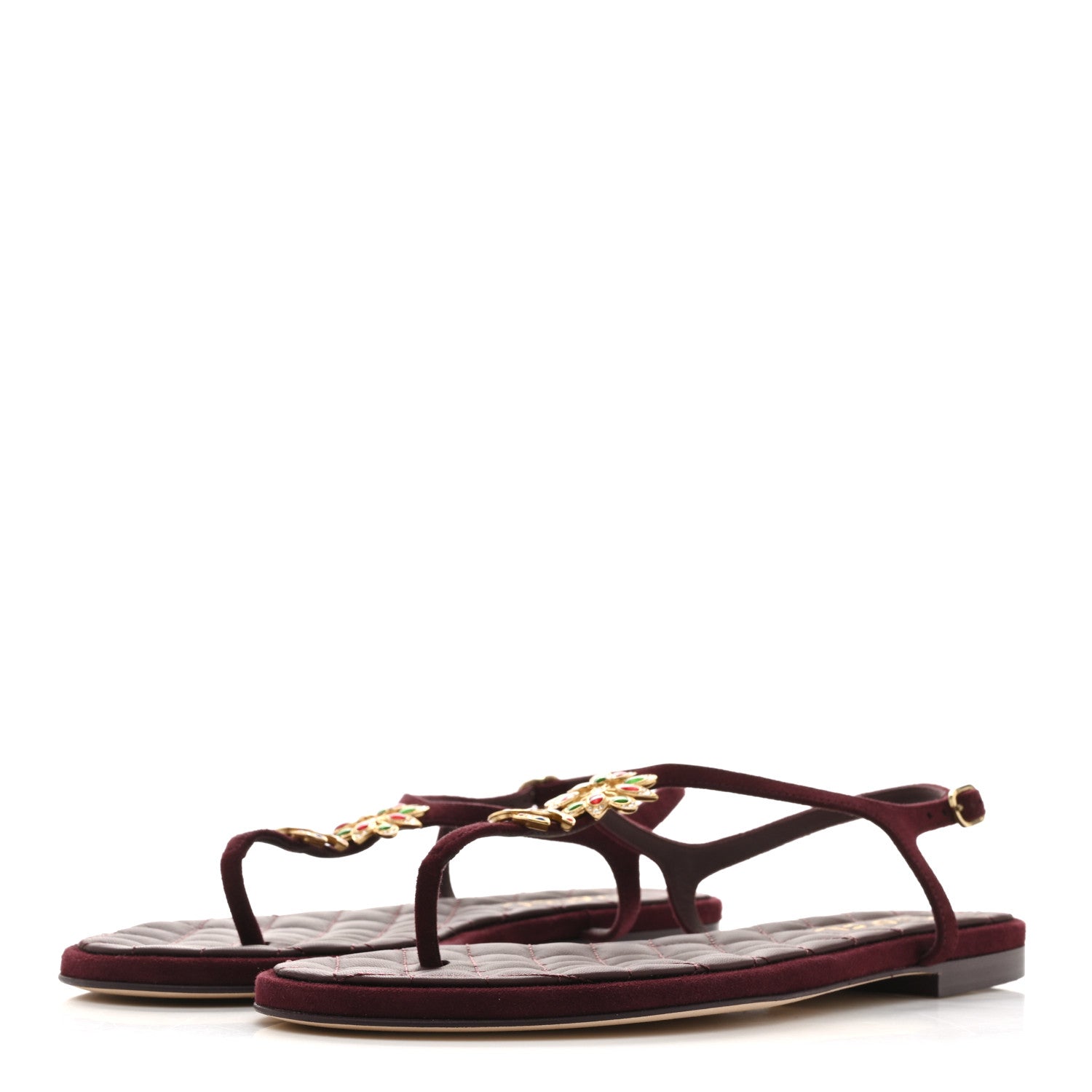 Chanel Suede Calfskin CC Crystal Thong Sandals 40.5 Burgundy 4 of 10