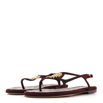 Chanel Suede Calfskin CC Crystal Thong Sandals 40.5 Burgundy 4 of 10