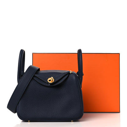 Hermes Taurillon Clemence Mini Lindy 20 Bleu Nuit 9 of 9