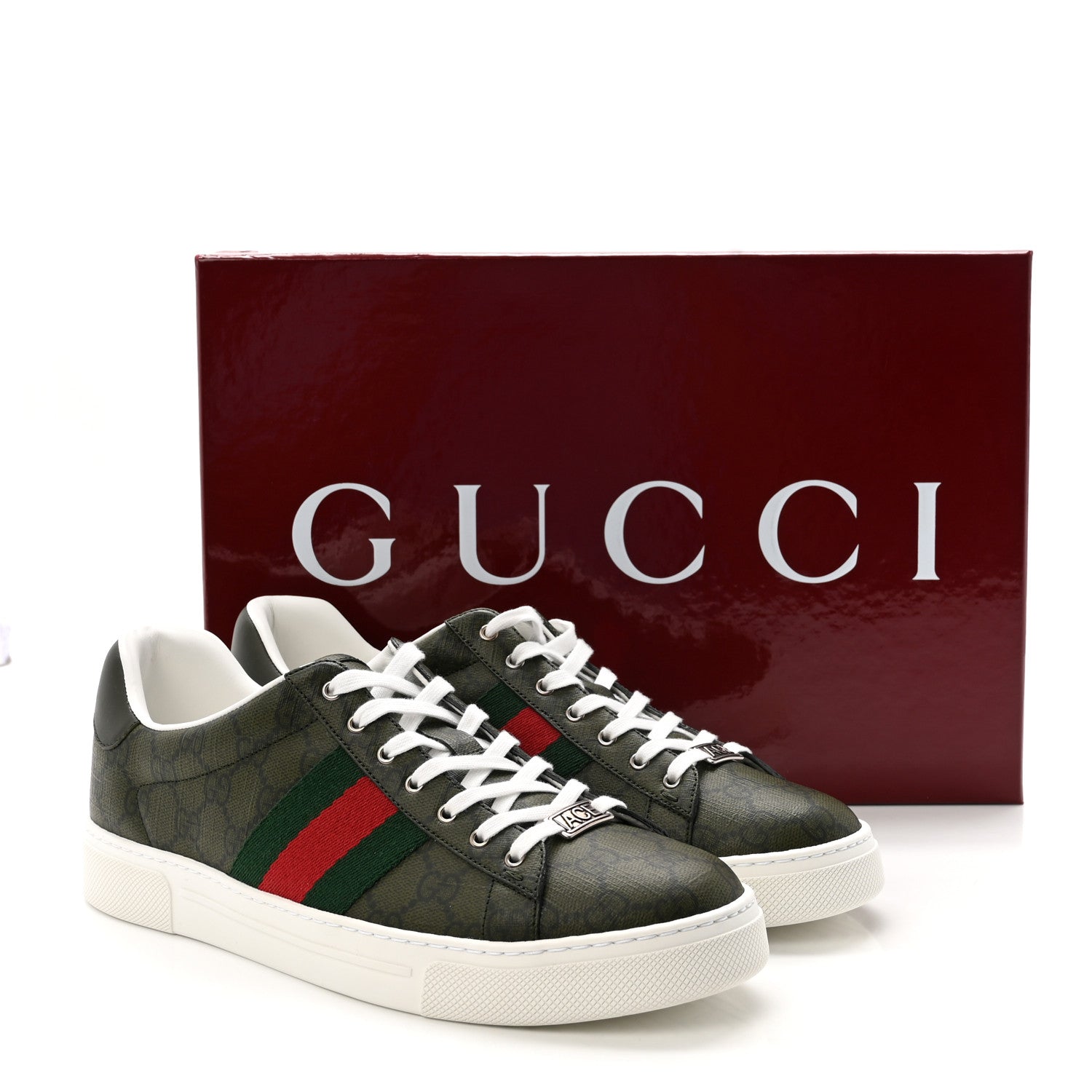 Gucci GG Supreme Monogram Web Mens New Ace Sneakers 8 Green 10 of 10