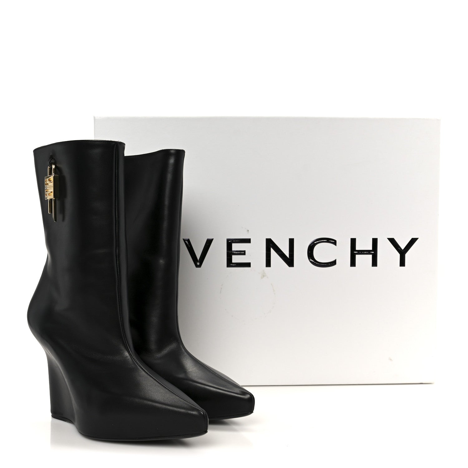 Givenchy Calfskin G Lock 80mm Wedge Low Boots 38 Black 1834403