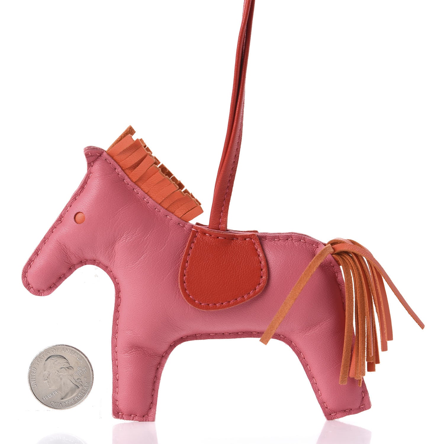 Hermes Milo Lambskin Grigri Rodeo Horse Bag Charm PM Rose Azalee Orange Poppy Rouge Indien 2 of 5