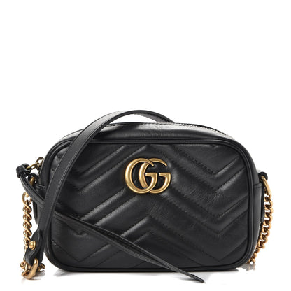 Gucci Calfskin Matelasse Mini GG Marmont Chain Shoulder Bag Black 1 of 8