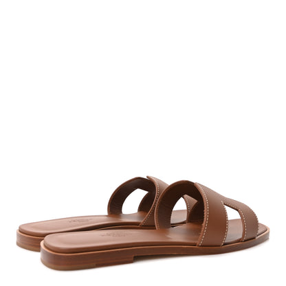 Hermes Box Calfskin Oran Sandals 37.5 Gold 5 of 10