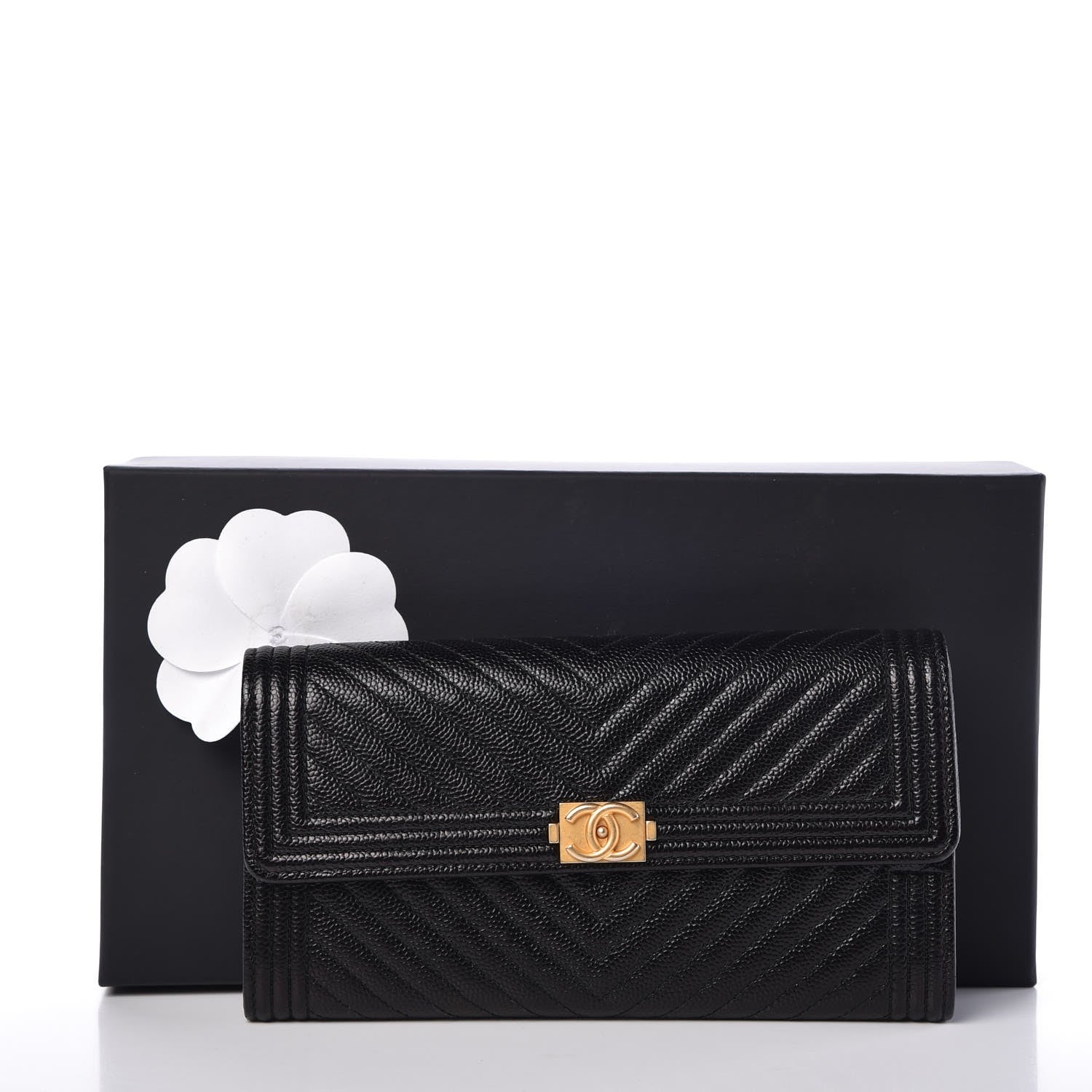 Chanel Caviar Chevron Quilted Boy Flap Wallet Black 9 of 9