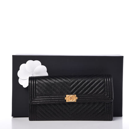 Chanel Caviar Chevron Quilted Boy Flap Wallet Black 9 of 9