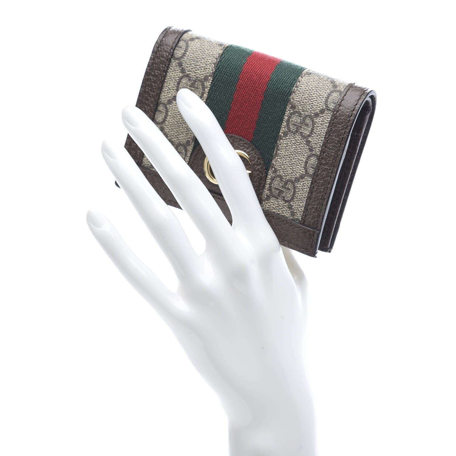 Gucci GG Supreme Monogram Web Ophidia Card Case Beige New Acero 2 of 8