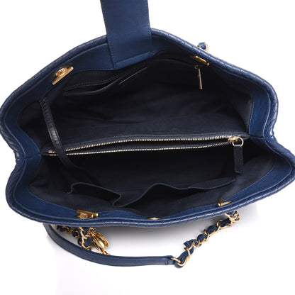 Chanel Wrinkled Lambskin Chevron Quilted Large Surpique Tote Navy Blue 6 of 8