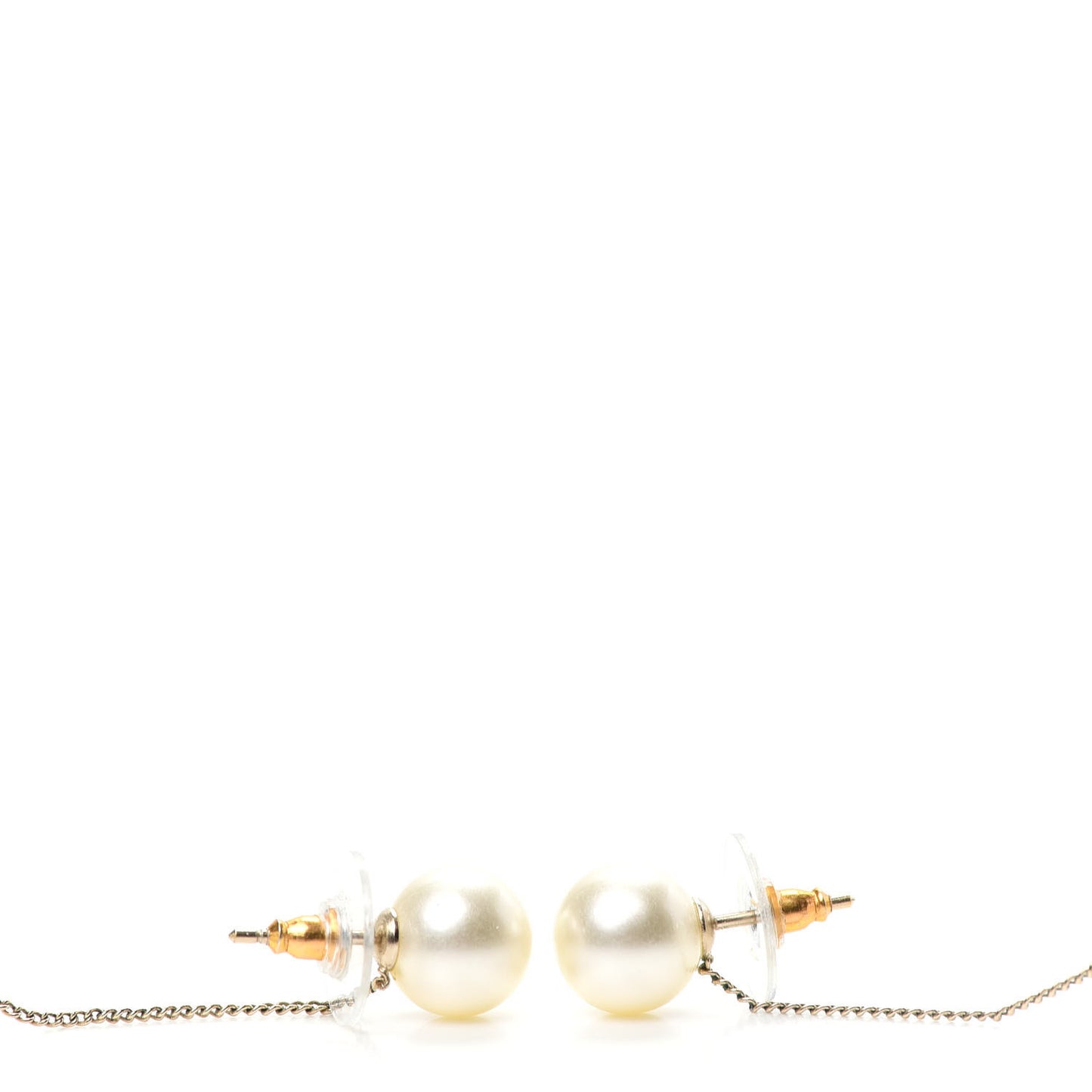 Pearl CC Chain Drop Earrings Gold
