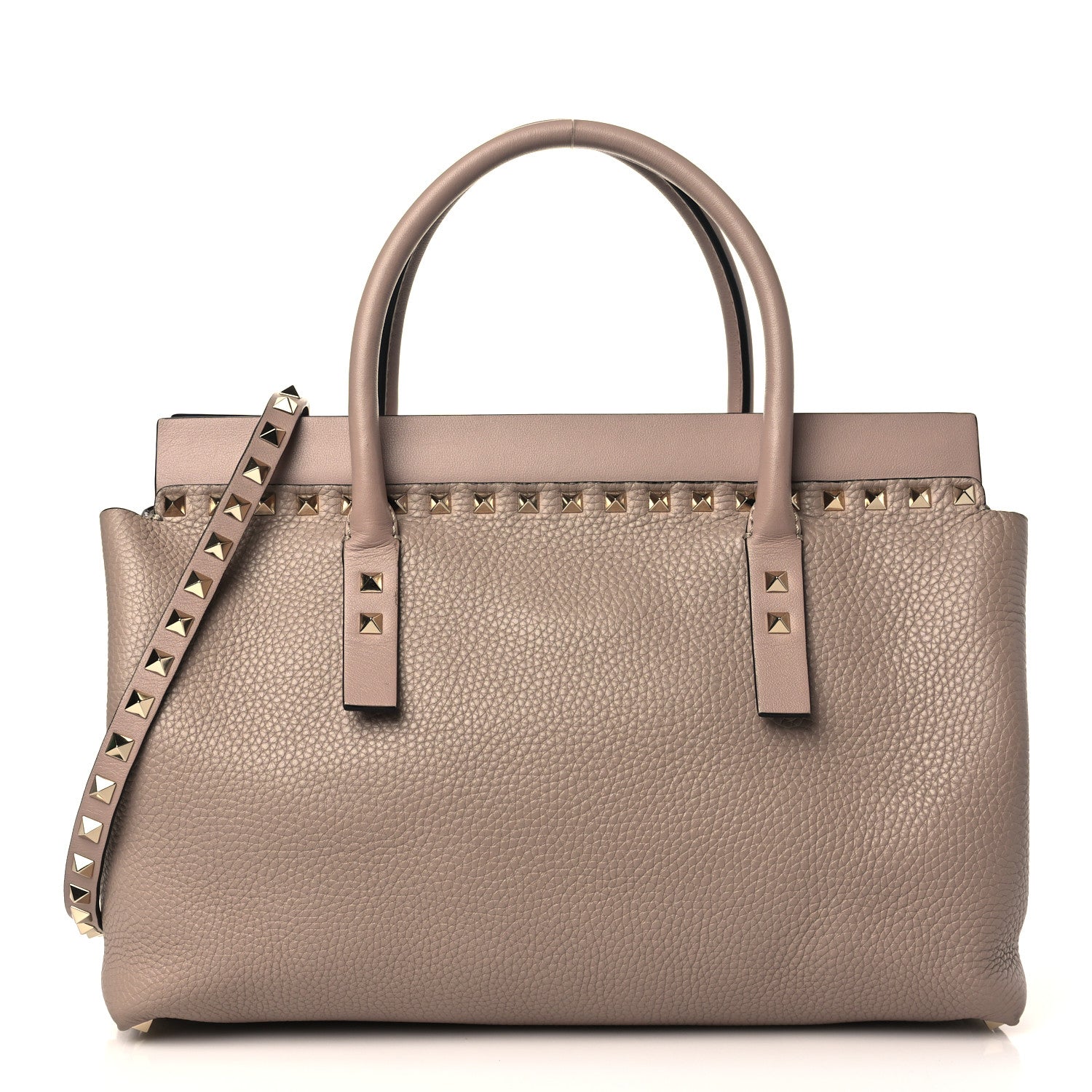 Valentino Garavani Pebbled Calfskin Small Rockstud Double Handle Bag Poudre 1 of 8