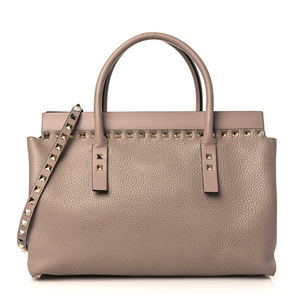 Valentino Garavani Pebbled Calfskin Small Rockstud Double Handle Bag Poudre 1 of 8