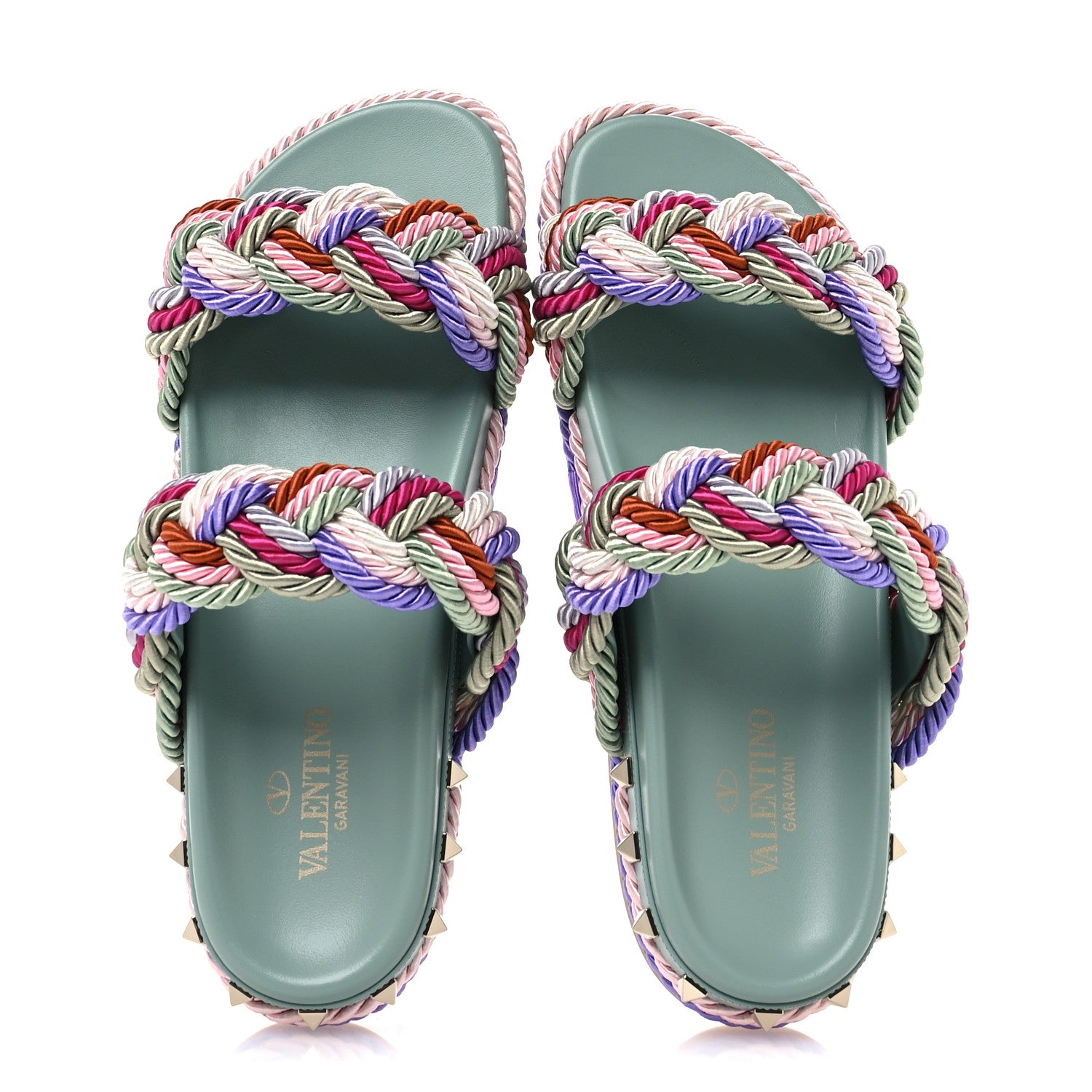 Valentino Garavani Silk Cord Rockstud Slide Sandals 38 Morning 2 of 10