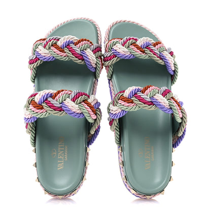 Valentino Garavani Silk Cord Rockstud Slide Sandals 38 Morning 2 of 10