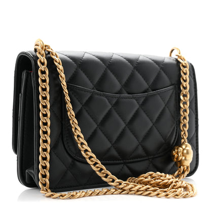 Chanel Lambskin Quilted Sweet Camellia Wallet on Chain WOC Black 3 of 12