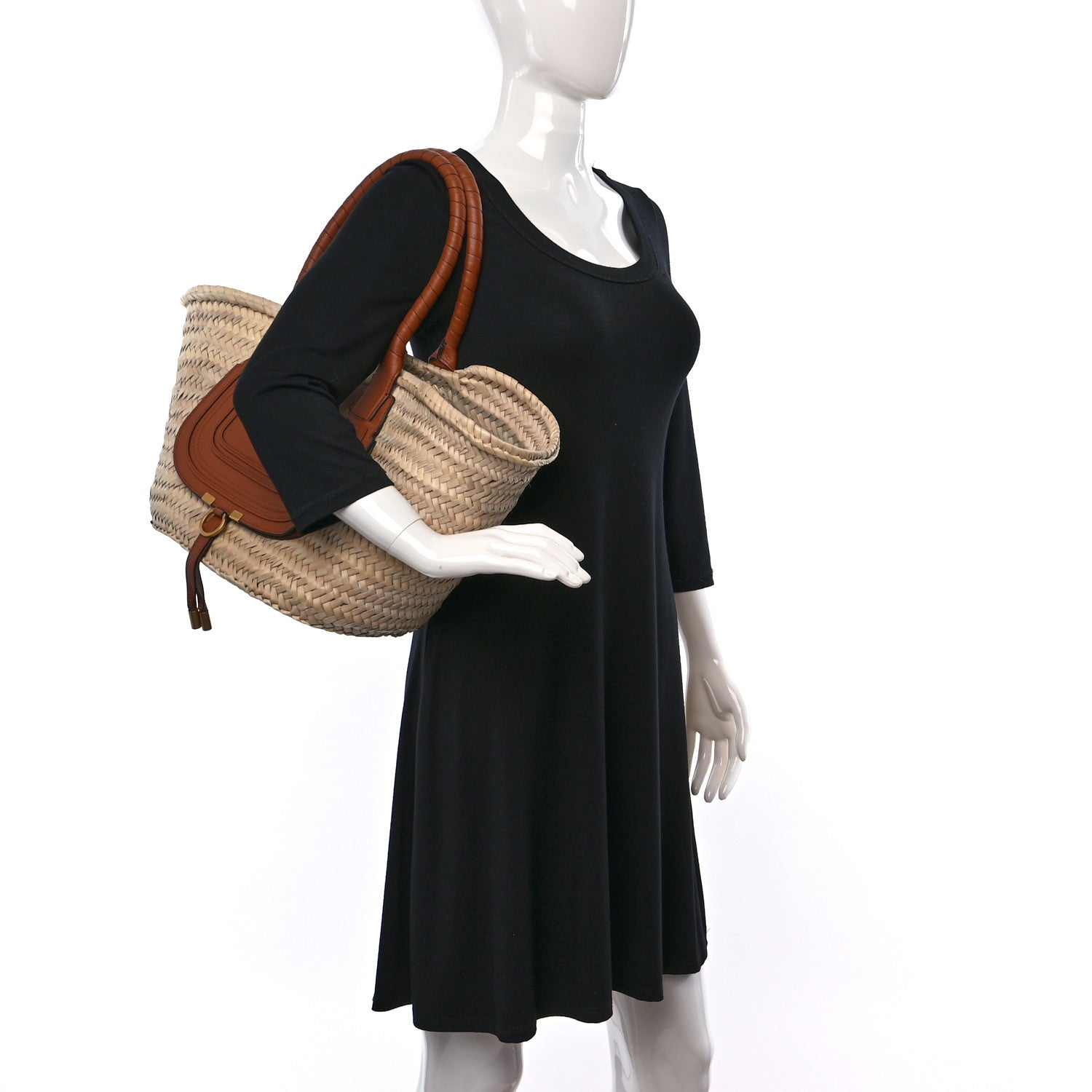 Chloe Raffia Small Grain Calfskin Medium Marcie Basket Tan 3 of 12