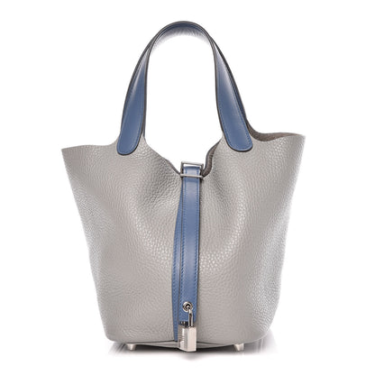 Hermes Taurillon Clemence Picotin Lock 18 PM Gris Mouette Bleu Agate 1 of 9