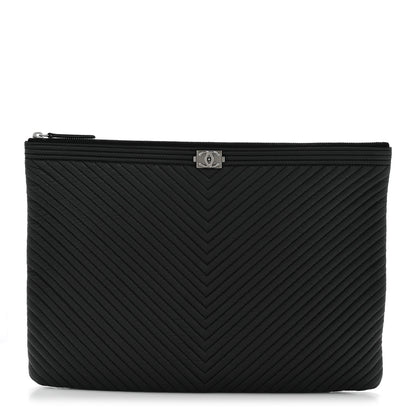 Chanel Calfskin Chevron Quilted Large Boy Cosmetic Case Black 1 of 9