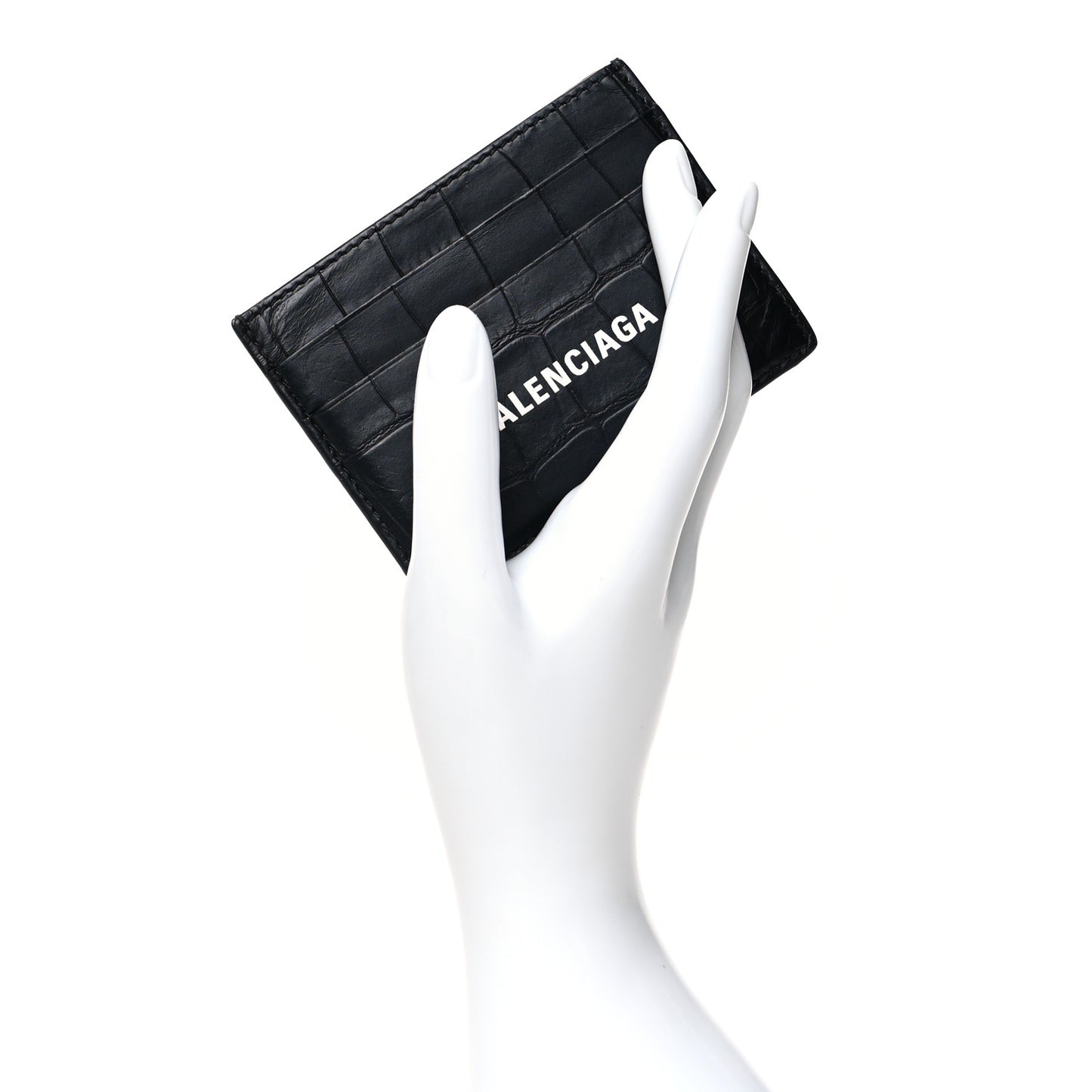 Semi Matte Calfskin Logo Crocodile Embossed Cash Card Holder Black